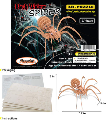 Puzzled 3D Puzzle Black Widow Spider Wood Craft Construction Model Kit, Fun & Educational DIY Wooden Toy Assemble Model Unfinished Crafting Hobby