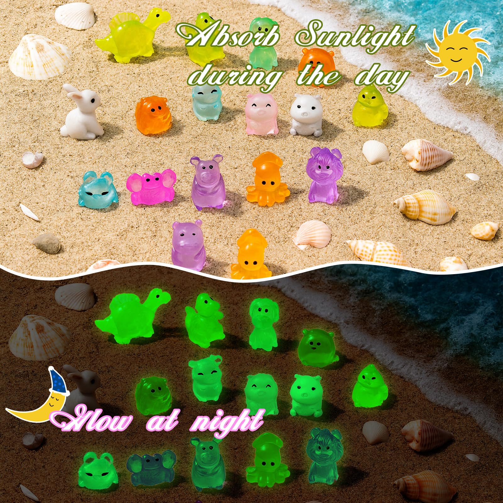 50 Pcs Glow in The Dark Mini Resin Animals Blind Bags