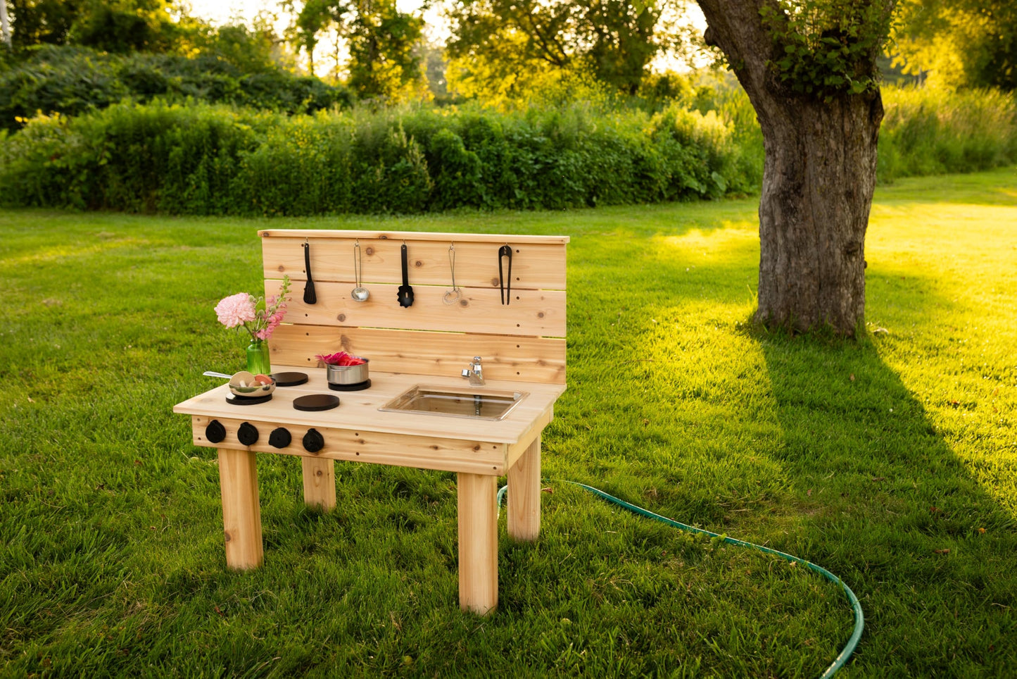 Noble Toys Mini Mud Kitchen with Functional Stovetop Sink for Kids | Pretend Play Toddler Table with Running Water | Outdoor Playset Working Sink |
