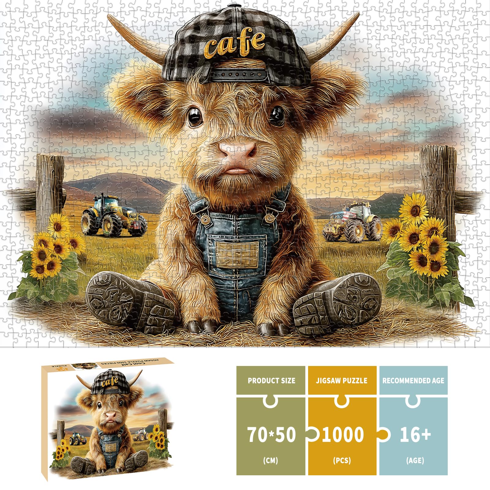 Puzzles for Adults 1000 Pieces, Highland Cow Jigsaw Puzzles - Cool Calf, Impossible Cow Puzzle for Seniors Family, 27.56 x 19.69 inches, 1:1 Poster