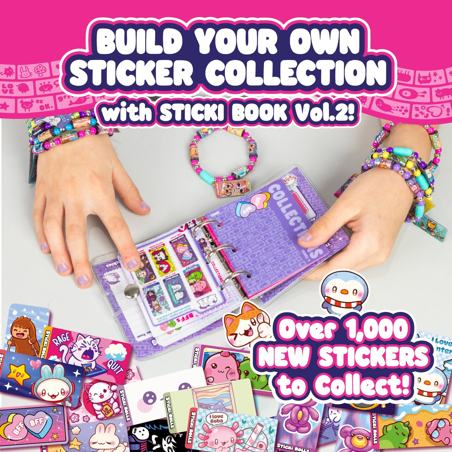 STICKI Rolls Sticki Book - The Original Wearable Shareable Toy Sticker Bracelet + Collection Book | Includes 120 Mini Stickers | Over 1000 Fun Sticker