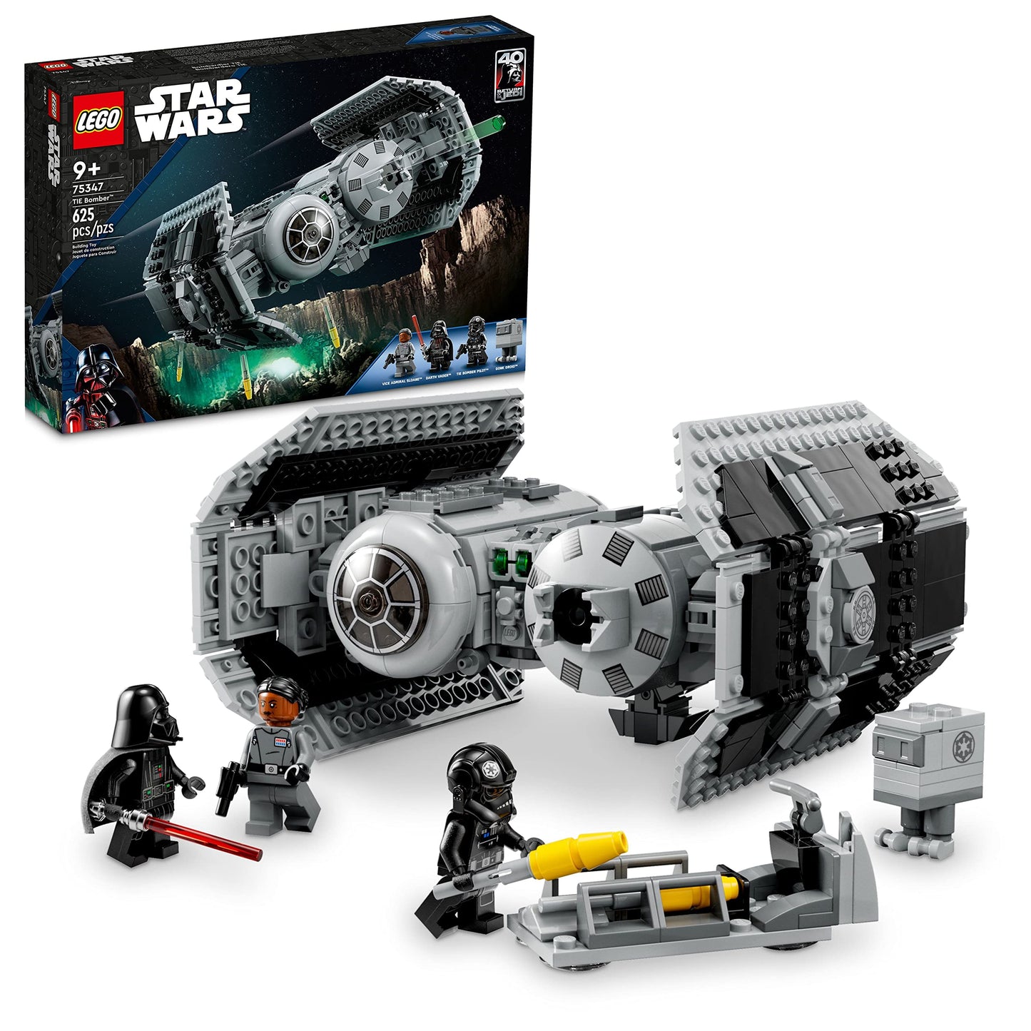 LEGO Star Wars TIE Bomber Model Building Kit, Star Wars Toy Starfighter with Gonk Droid Figure, Darth Vader Minifigure and Lightsaber, Collectible