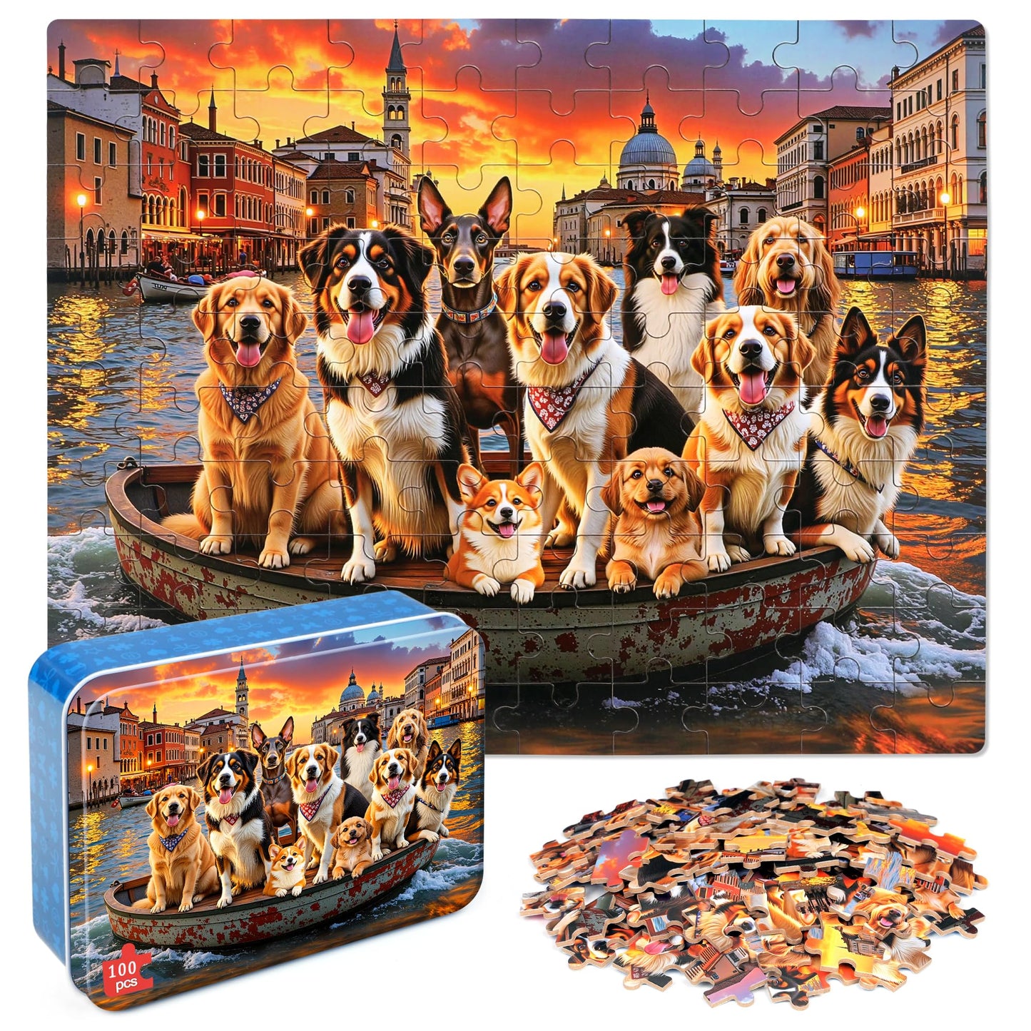 MZZOTOY Sunset Dogs Puzzle for Kids Ages 4-8, 100 Pieces Jigsaw Puzzles for Kids Ages 3-5? Learning Educational Puzzles Toys Great Gift for Boys Girls