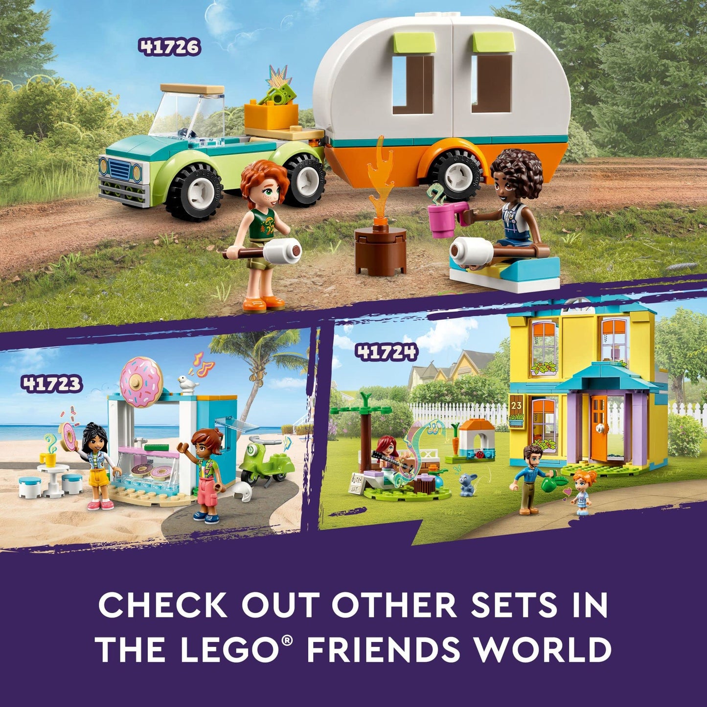 LEGO Friends Holiday Camping Trip 41726, Toy Caravan with Car, Toy Camper Van, Pretend Play Toy Camping Set for Kids, Girls and Boys 4+ Year Old,