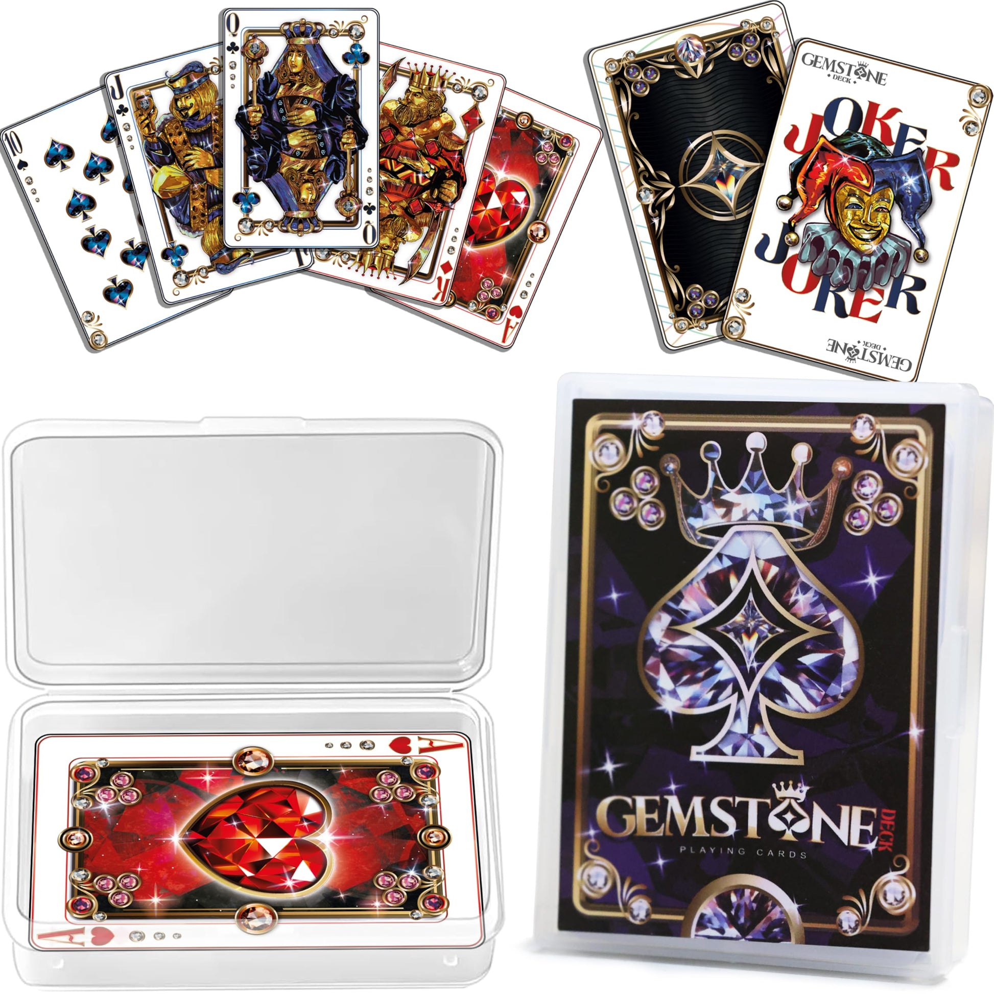 Gemstone Deck Premium Waterproof Playing Cards, 100% Plastic Water Proof for Pool Beach Hot Tub Camping Travel Gift Set with 54 Cards 2 Jokers