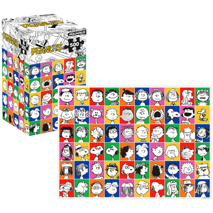 Aquarius Peanuts 500 Piece Collage Puzzle for Adults - 75th Anniversary Portraits Charlie Brown Snoopy Merchandise 14"x19" Collectible Gifts