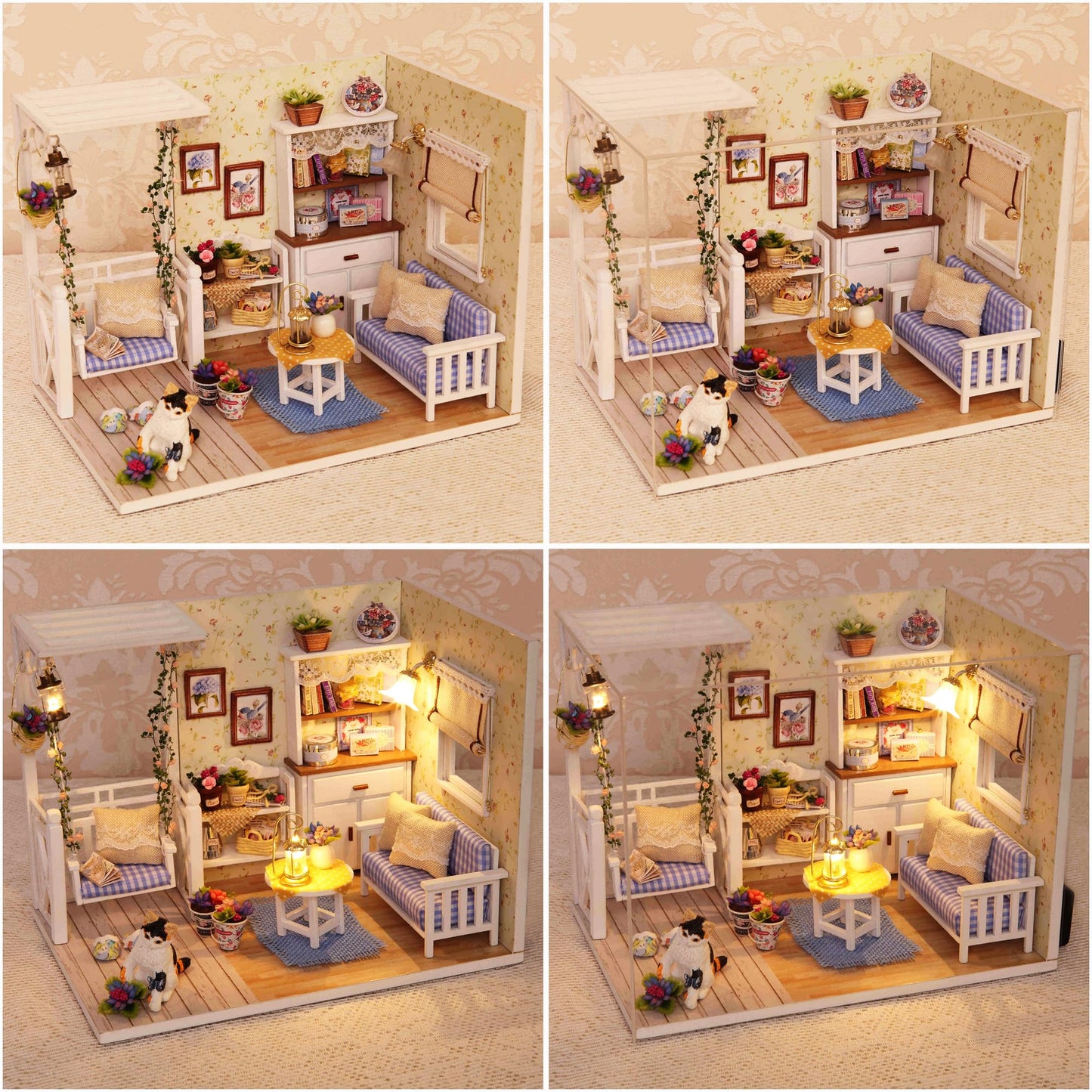 KOOMEKI Miniature Dollhouse DIY Set with Decoration Furniture and LED Lights, Kitten Diary Style, 1;24 Scale DIY Dollhouse with English Instructions