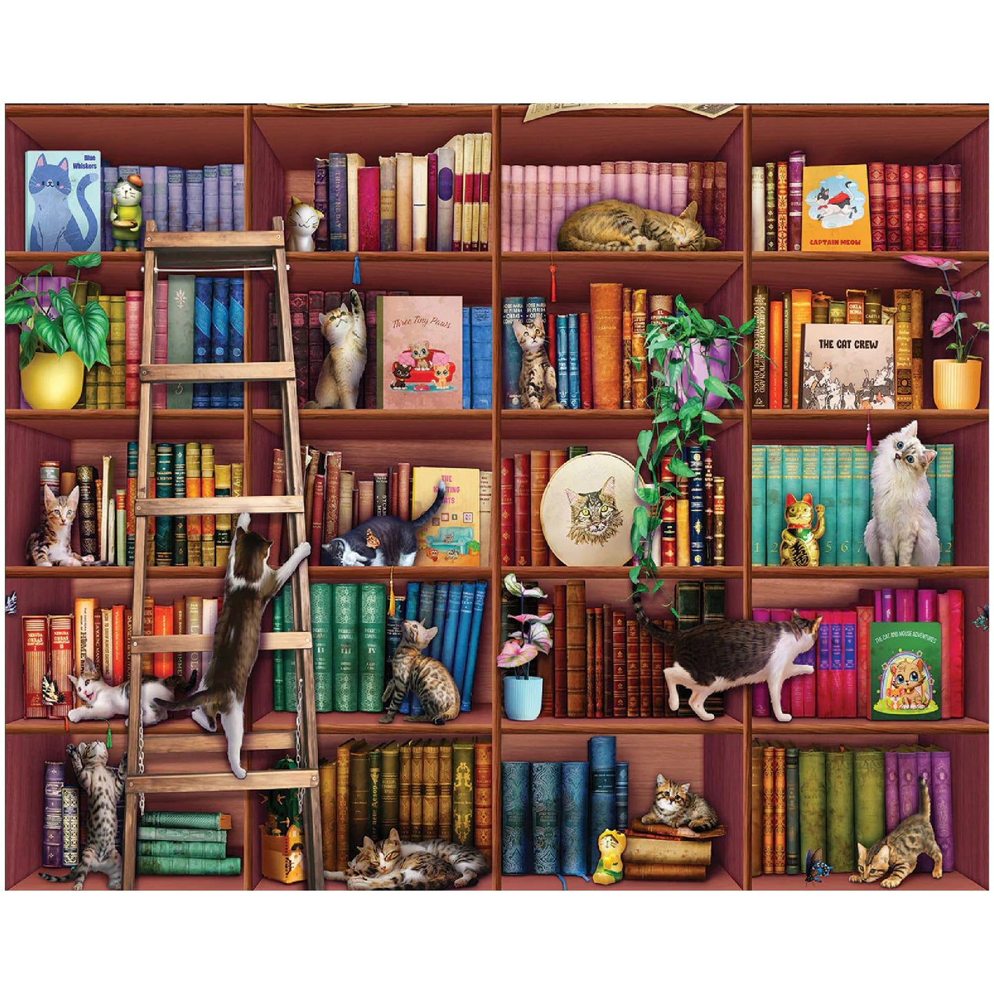 White Mountain 1000 Piece Jigsaw Puzzle Fun Cat Books, Library Playground