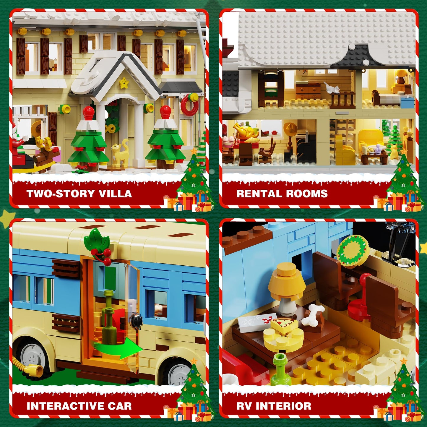 PleyWalden Christmas Village Building Blocks Set with LED Lights, 2098pcs Snow Cabin & Camper Holiday Scene Model Kit, Winter Vacation Building Toy