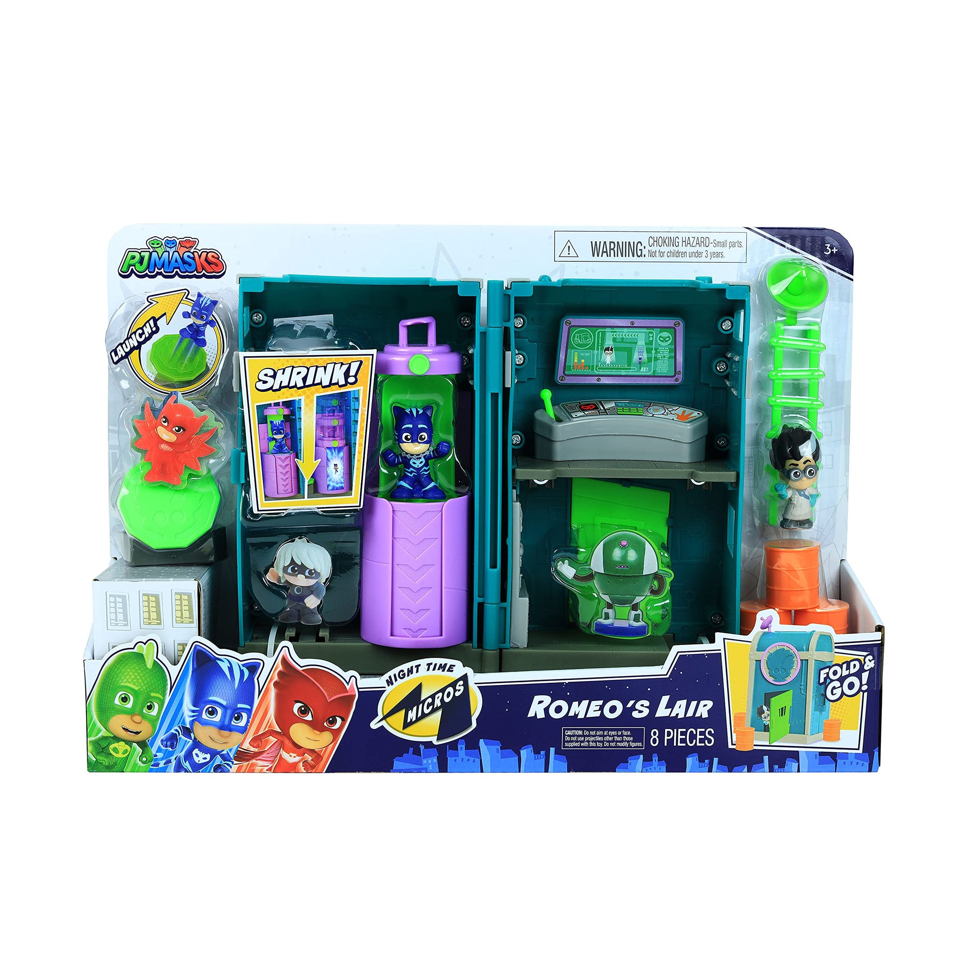 PJ Masks Nighttime Micros Romeo’s Lair Playset, Includes Catboy and Romeo Mini Figures, by Just Play