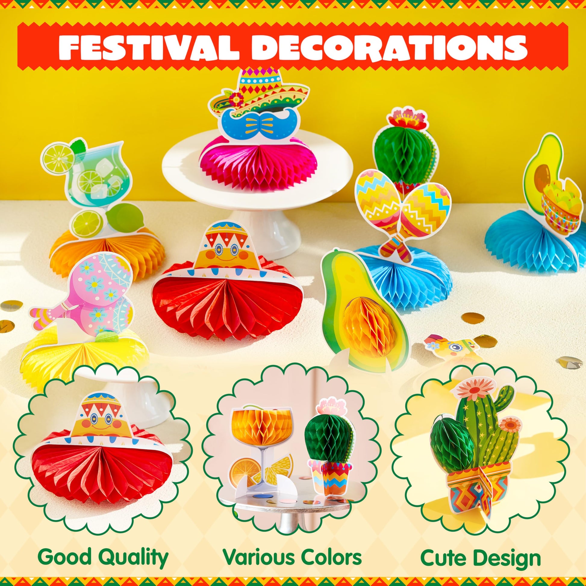 JOYIN 12 PCs Cinco De Mayo Fiesta Honeycomb Cactus Table Centerpiece, Party Decoration for Fun Fiesta Taco Party Supplies, Luau Event Photo Props
