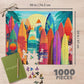 Springbok Sunset Surfboards 1000 Piece Jigsaw Puzzle for Adults - Colorful Tropical Surfboard Scene - Poster Included - Unique Cut Pieces - Made in