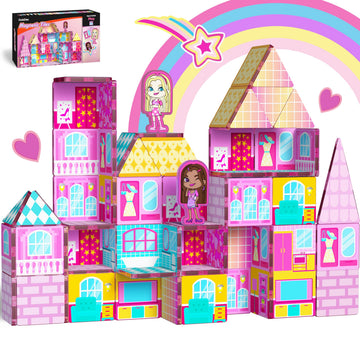 GobiDex Princess Magnetic Tiles for Girls, Princess Castle Magnetic Building Blocks for Kids Ages 3-5 4-8, Magnets Sensory Toddler Toys Birthday Gifts