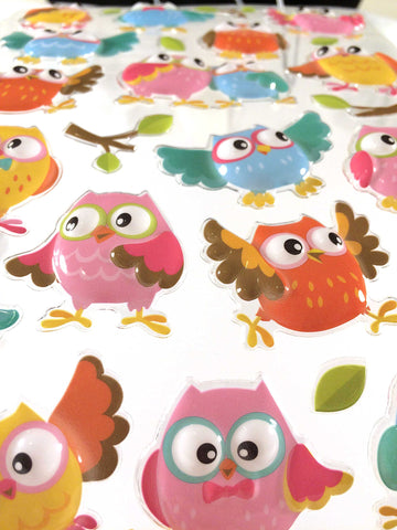 Colorful Owl Pop Up Stickers- 1 Sheet 28 Stickers