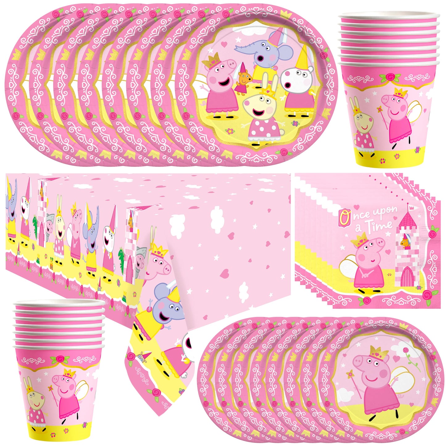 Treasures Gifted Princess Peppa Pig Birthday Party Supplies - Serves 16 Guests - Officially Licensed Party Supplies Deluxe Set - Plates, Cups