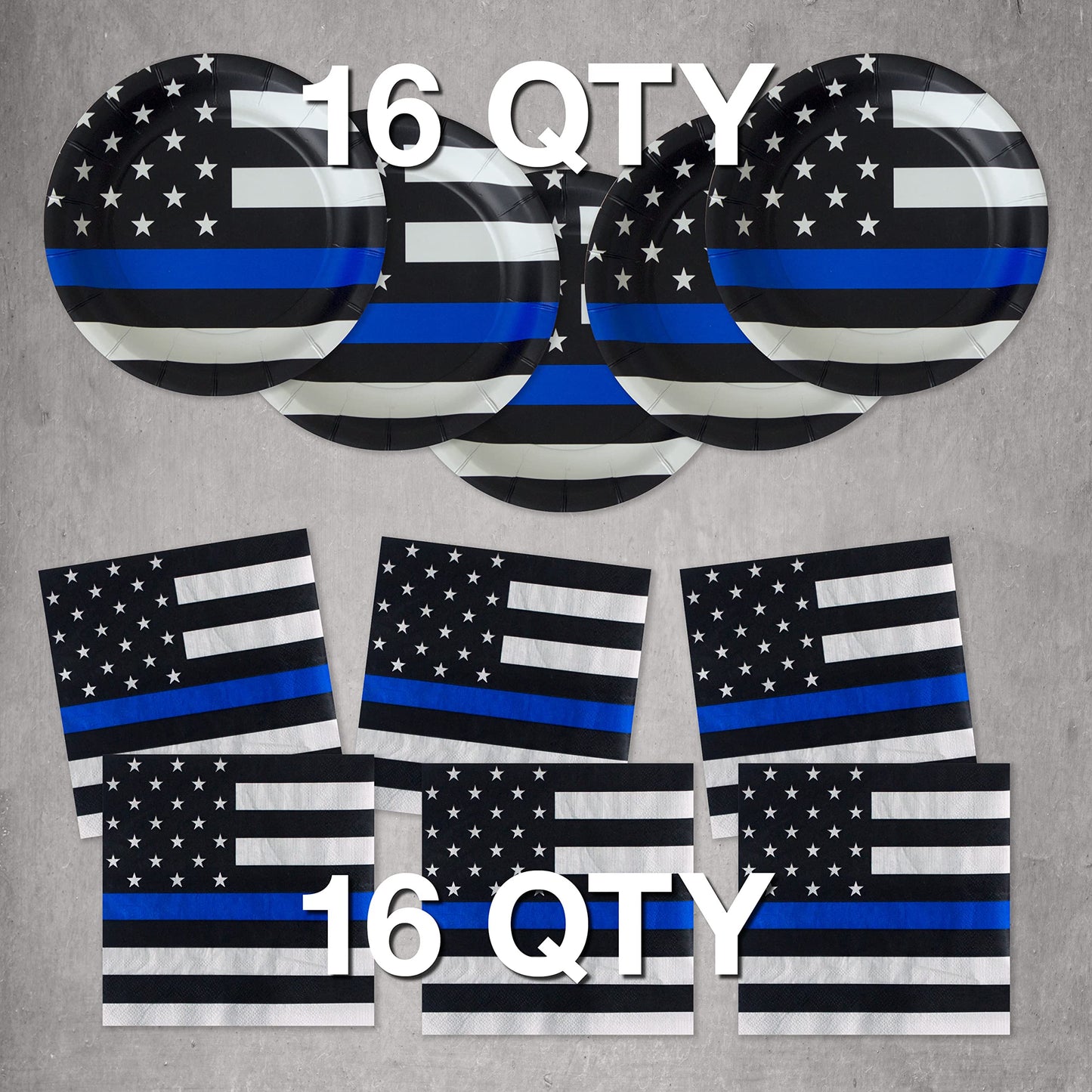 Police-Thin Blue Line Party for 16 guests! Includes 16 ea. 7” Plates and Napkins in the Official Thin Blue Line Flag Pattern. by Havercamp