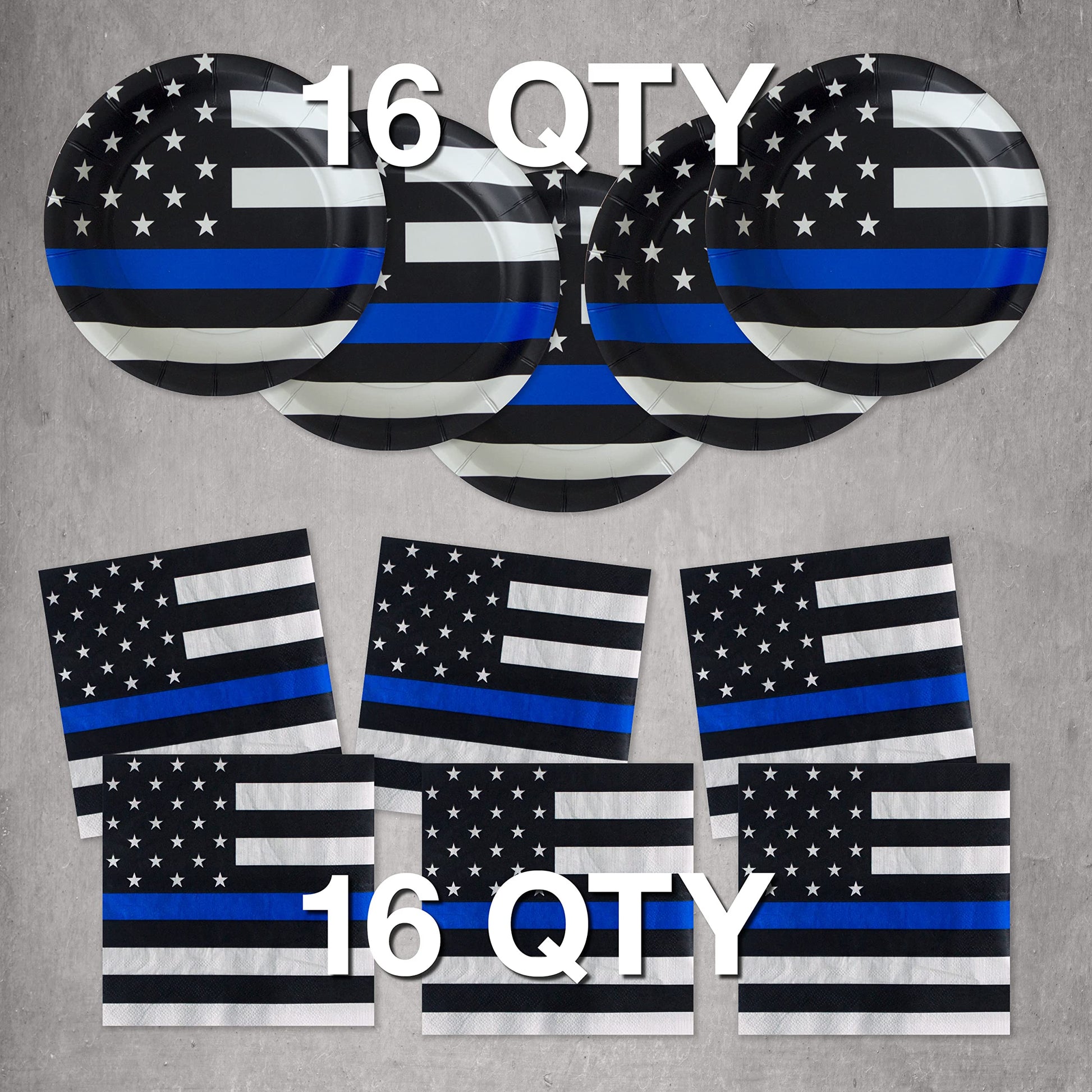 Police-Thin Blue Line Party for 16 guests! Includes 16 ea. 7” Plates and Napkins in the Official Thin Blue Line Flag Pattern. by Havercamp