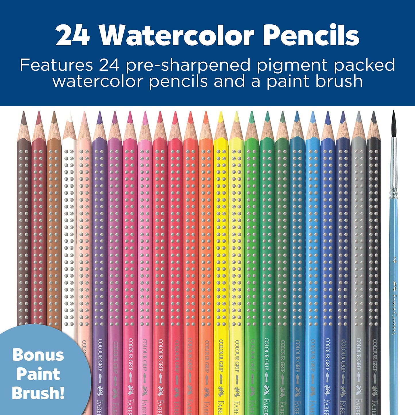 Faber-Castell Grip Watercolor EcoPencils | 24 Watercolor Pencil Set with Brush | Draw, Blend & Paint | Kids Art Set, Art Supplies for Kids | Beginner