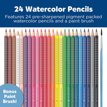 Faber-Castell Grip Watercolor EcoPencils | 24 Watercolor Pencil Set with Brush | Draw, Blend & Paint | Kids Art Set, Art Supplies for Kids | Beginner