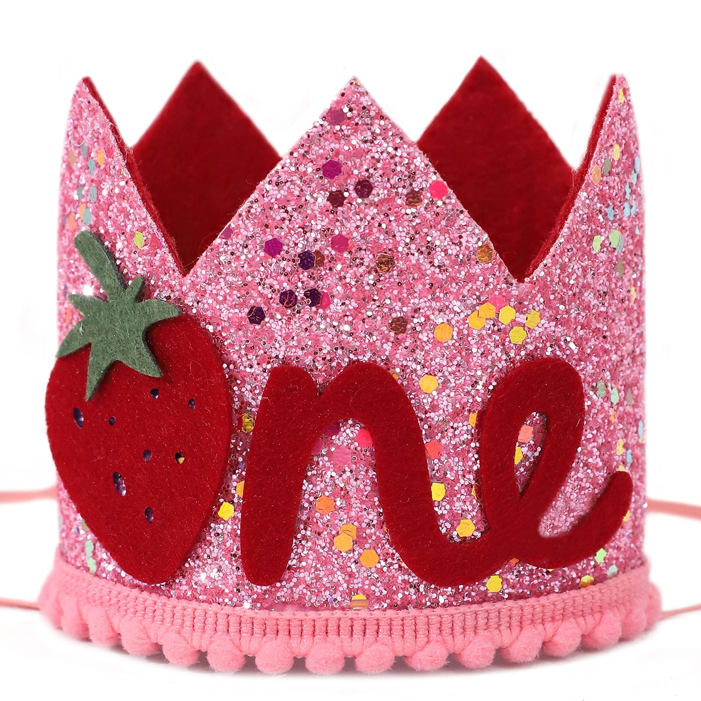 MADENG Pink Strawberry Hat/Crown - First Birthday Decoration, Berry Sweet Cake Smash Prop, Party Supplies Backdrop for Baby Girl