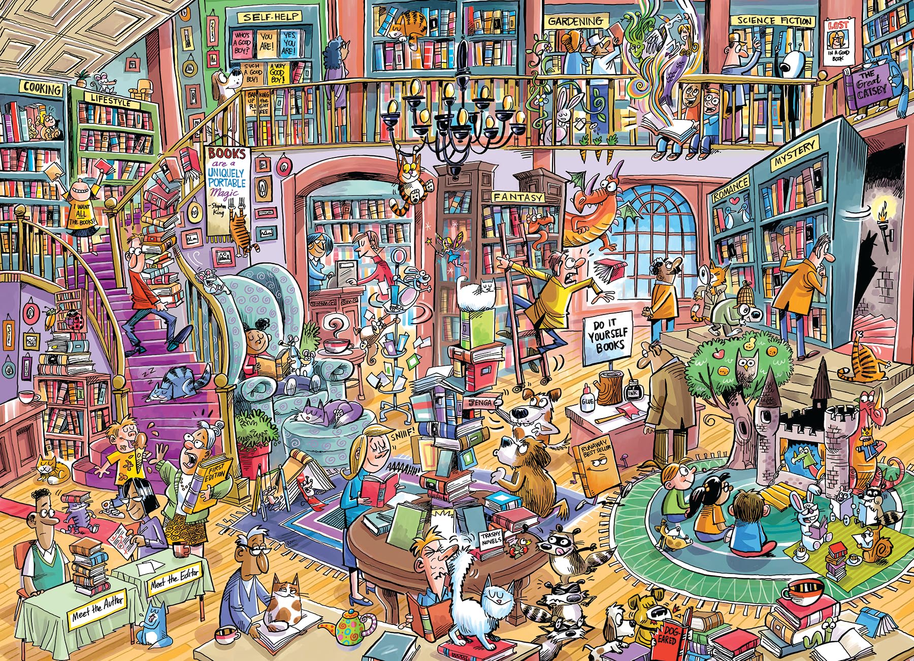 Cobble Hill 1000 Piece Puzzle - Doodletown: Bookshop Bedlam - Sample Poster Included