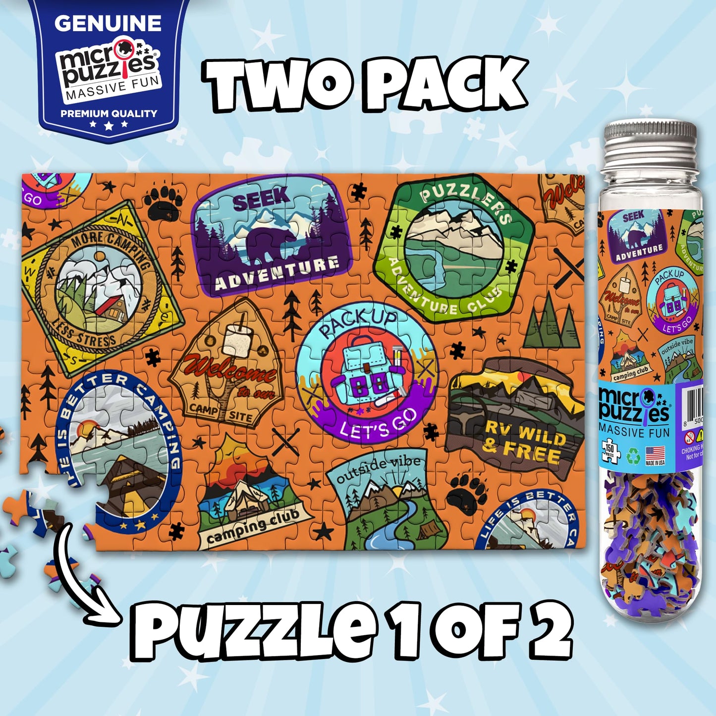 MicroPuzzles “Road Trip” Mini Jigsaw Puzzle 2-Pack - 150-Piece Adventure Travel 4×6 in Puzzle Gift | Made in USA | Small Business