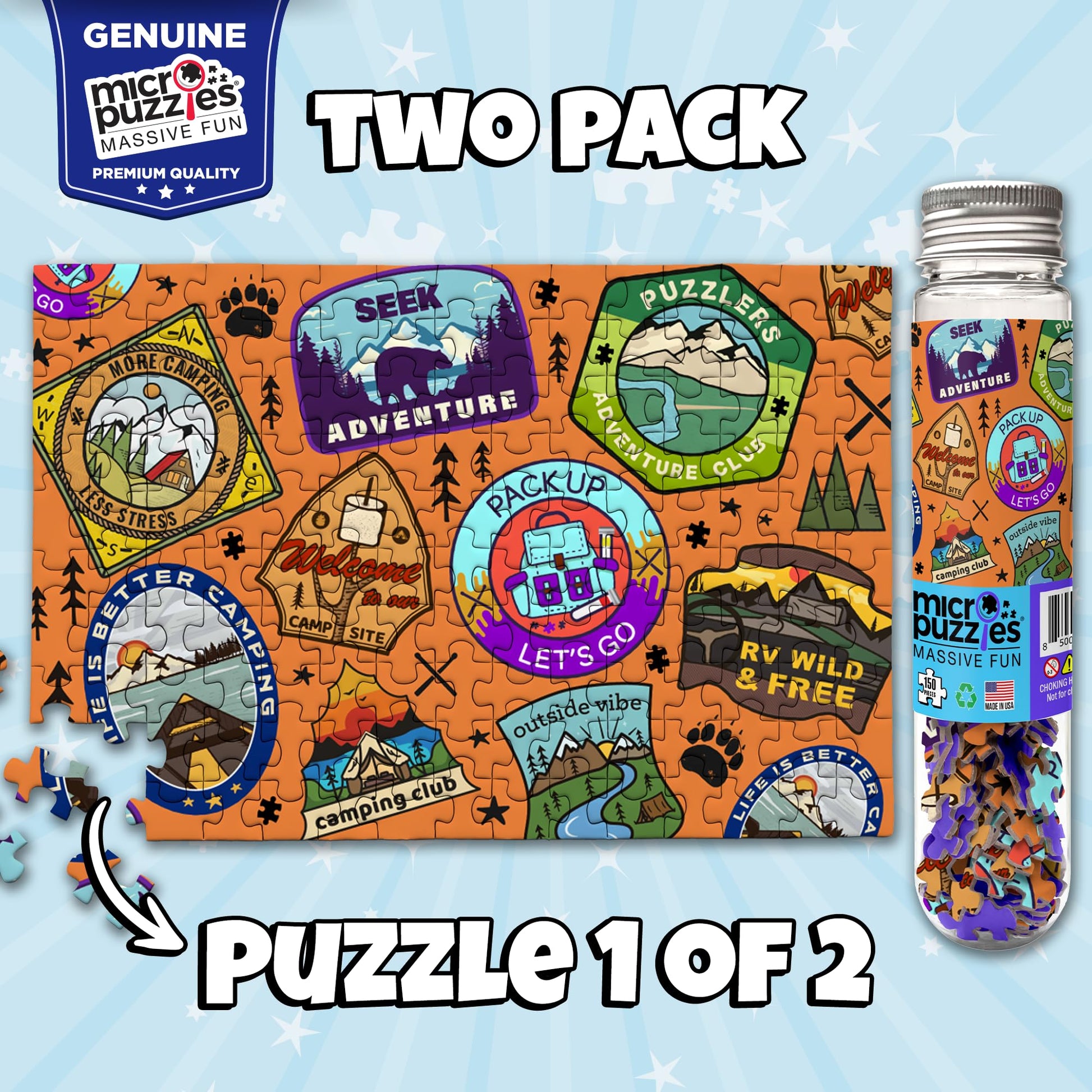 MicroPuzzles “Road Trip” Mini Jigsaw Puzzle 2-Pack - 150-Piece Adventure Travel 4×6 in Puzzle Gift | Made in USA | Small Business