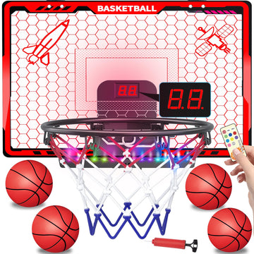 Awsoo Basketball Hoop Indoor for Kids?Mini Basketball Hoop with Colorful Light Bar?Scoreboard& 4 Basketballs, Basketball Toys Gifts for 3 4 5 6 7 8 9