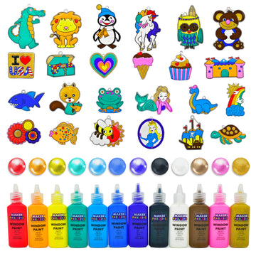 Create Your Own Suncatchers for Window Hanging - 24-Pack Window Glitter Art Suncatcher Kit with 12 Colors - Arts and Crafts for Kids