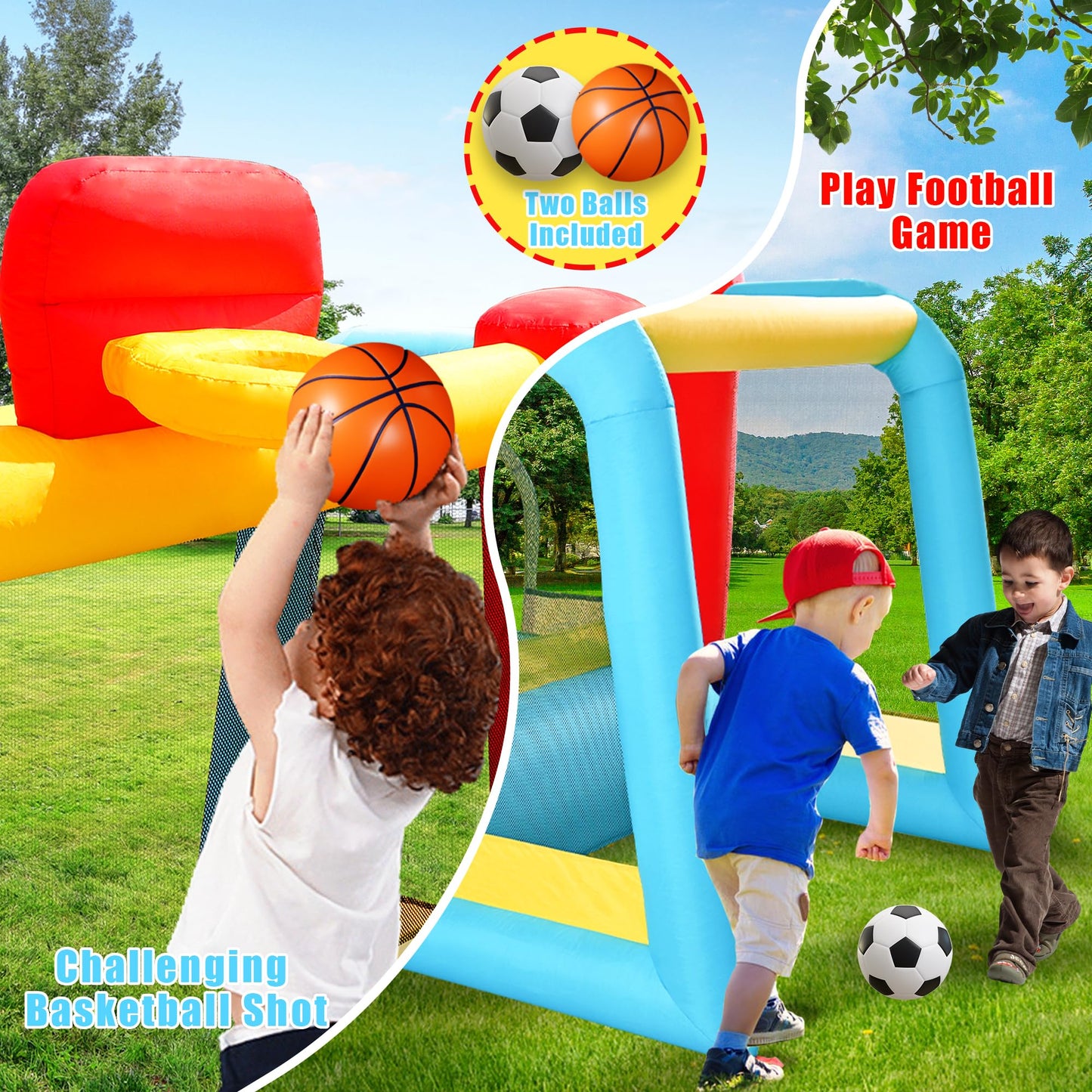 WELLFUNTIME Inflatable Bounce House with Blower, 9 in 1 Kids Bouncer