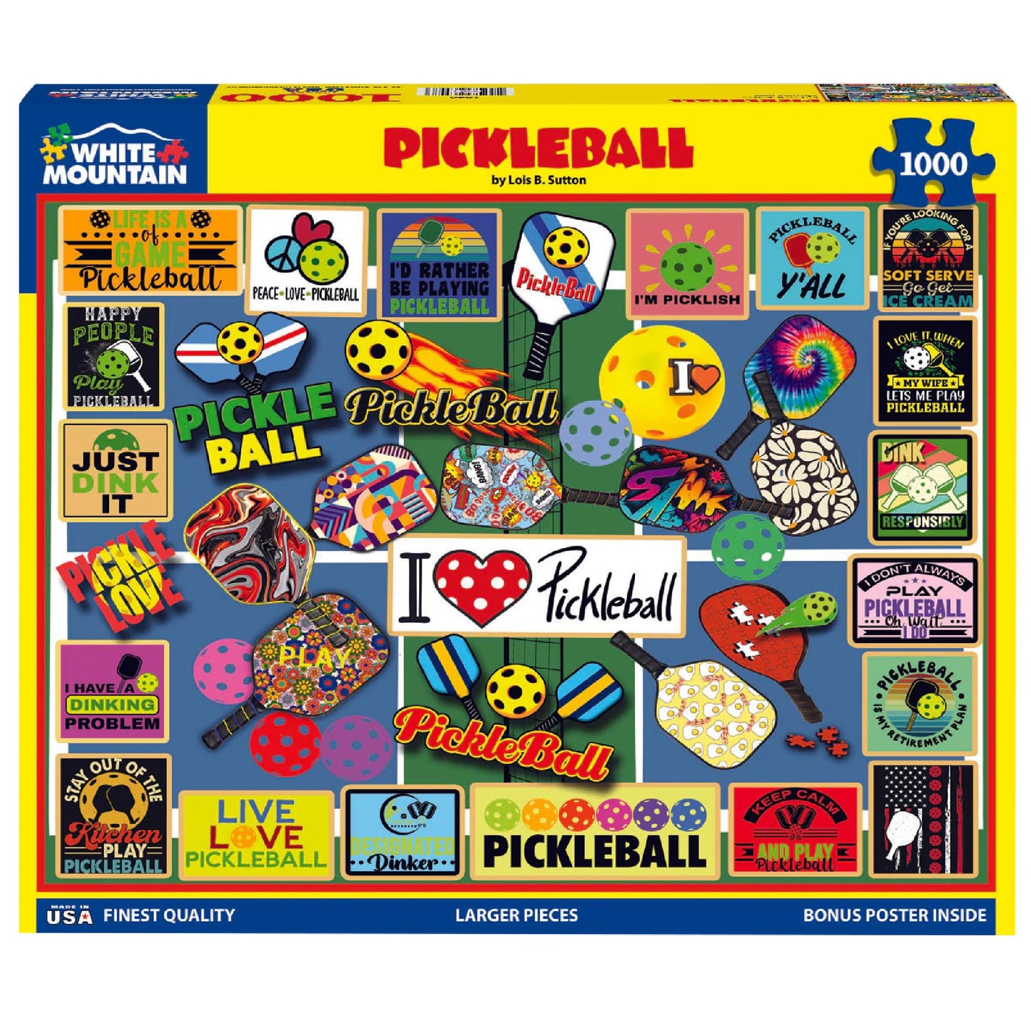 White Mountain 1000 Piece Jigsaw Puzzle Lover Sport Collage, Pickleball