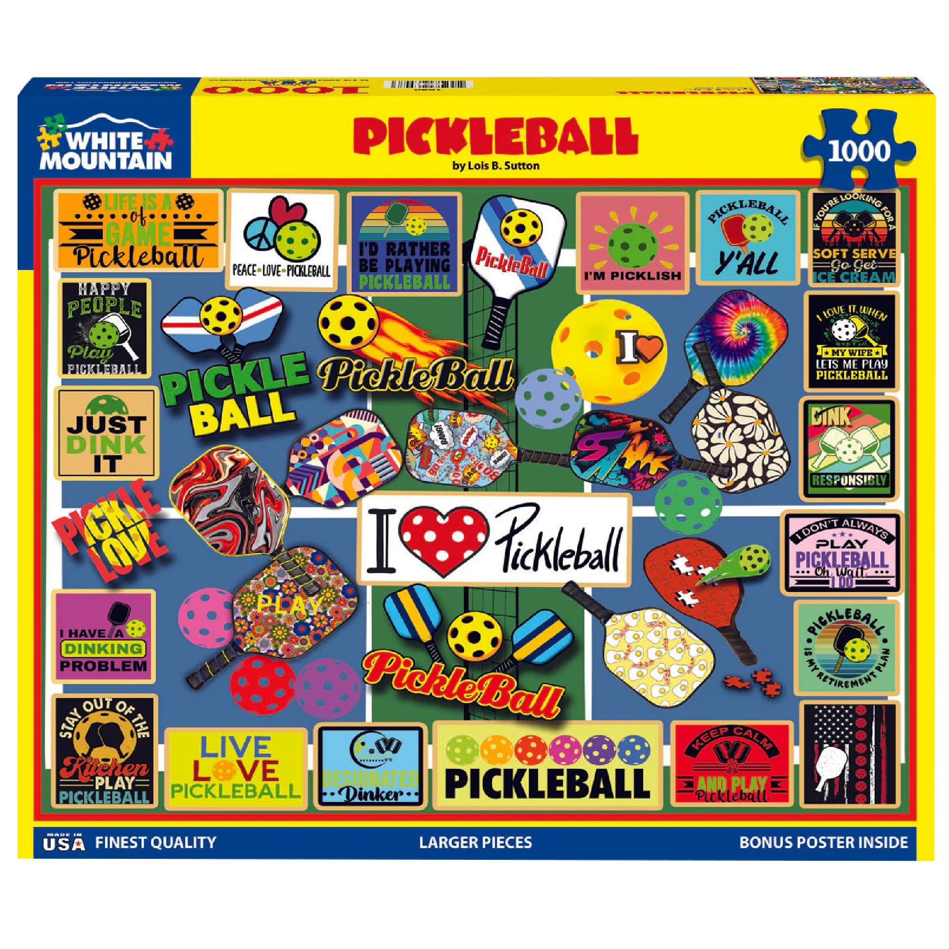 White Mountain 1000 Piece Jigsaw Puzzle Lover Sport Collage, Pickleball