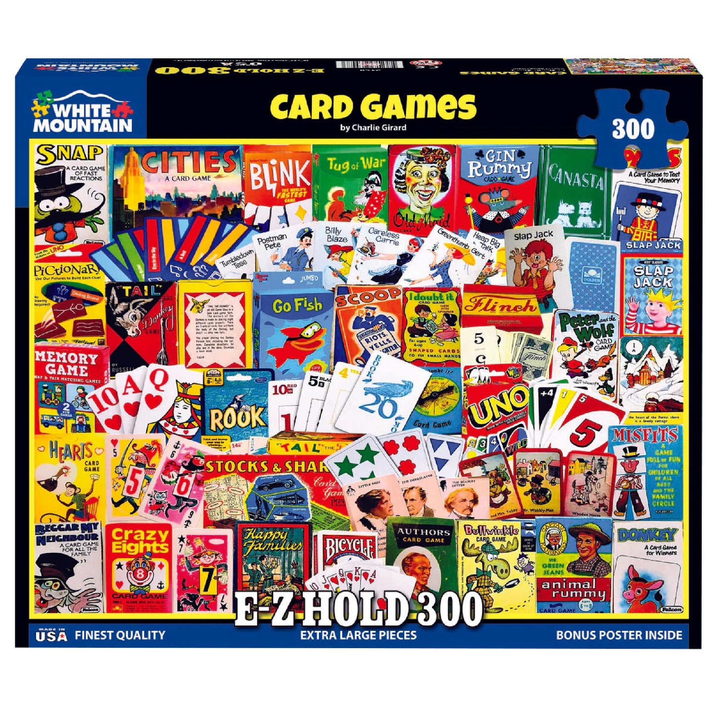 White Mountain 300 Piece Jigsaw Puzzle Retro Collage Gift, Card Games