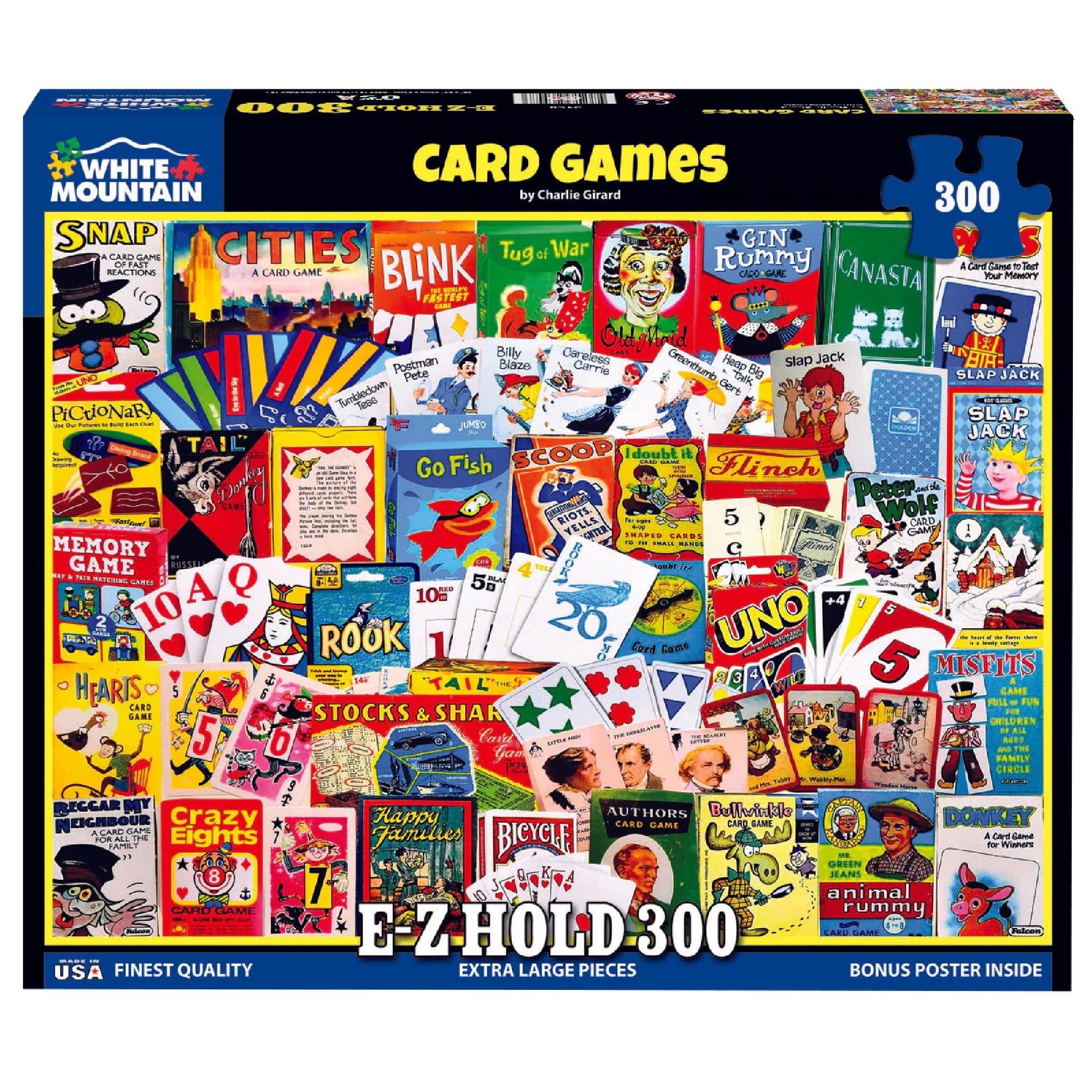 White Mountain 300 Piece Jigsaw Puzzle Retro Collage Gift, Card Games