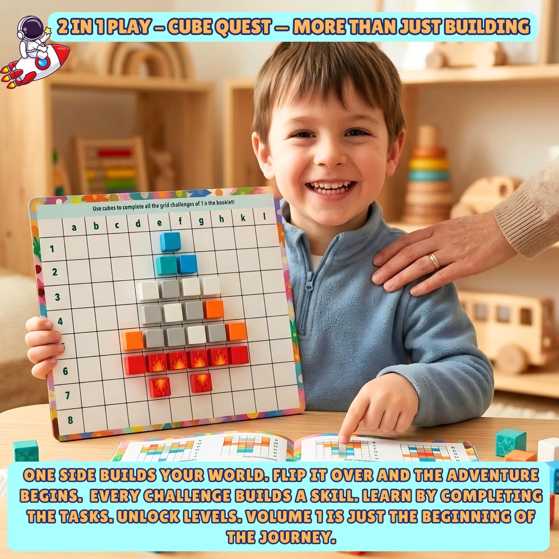 Yavvee 2-in-1 CubeQuest, 5 Figures, 100 Magnetic Building Cubes 0.8", 70+ Challenges & Dual-Sided Magnetic Theme Board, Magnetic Blocks Toy Building