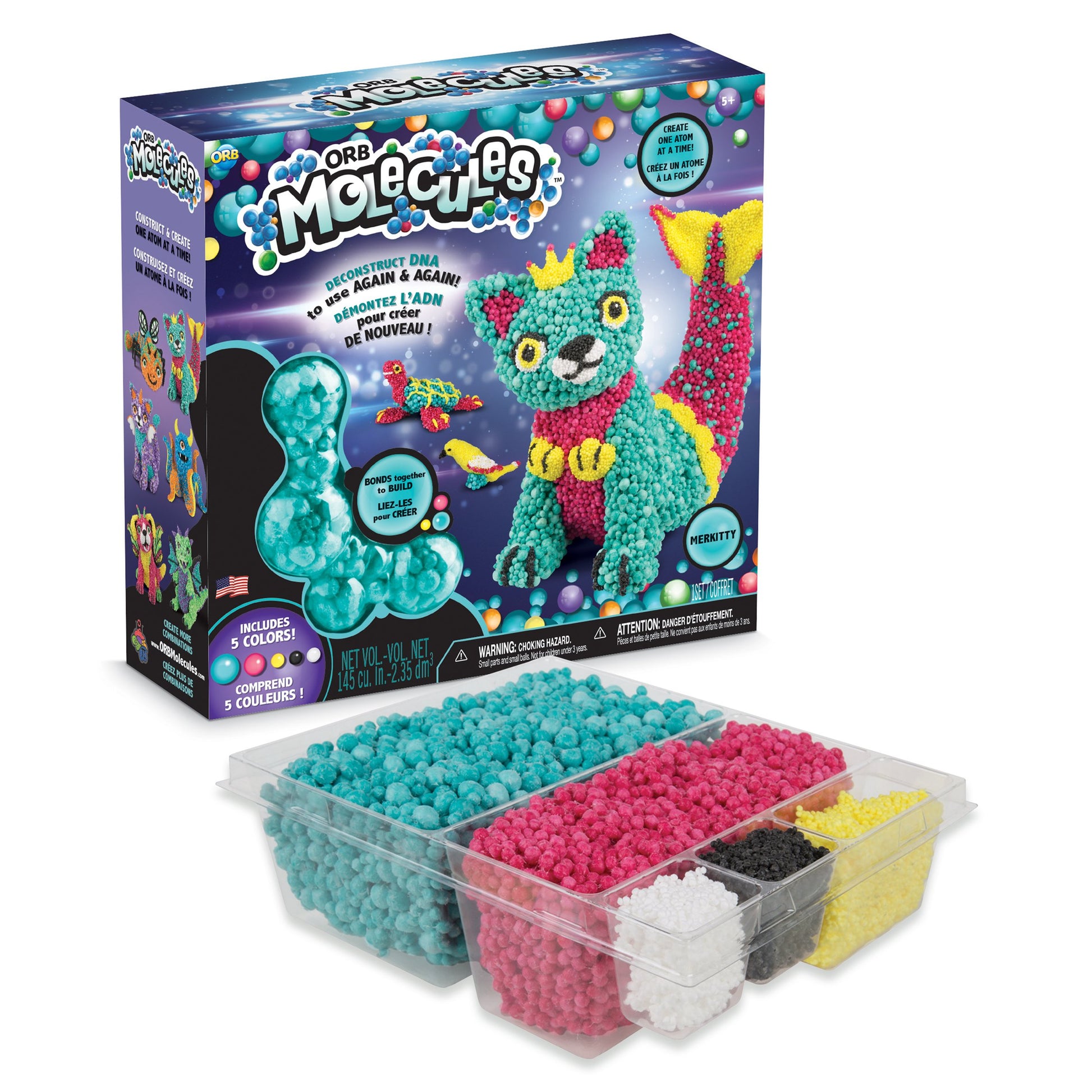 The Orb Factory Orbmolecules Merkitty Never Dries Compound, Aqua/Pink/Yellow, 9.44" x 3.44" x 8.44"-Packaging May Vary