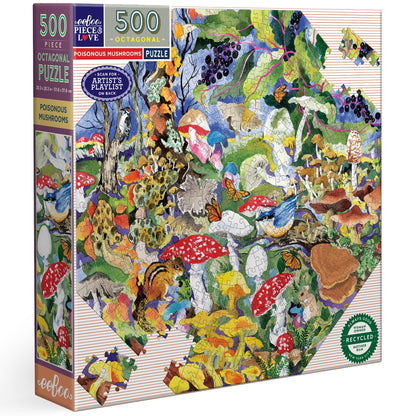 eeBoo Poisonous Mushrooms 500 Piece Octagon Jigsaw Puzzle, 20.3" x 20.3"