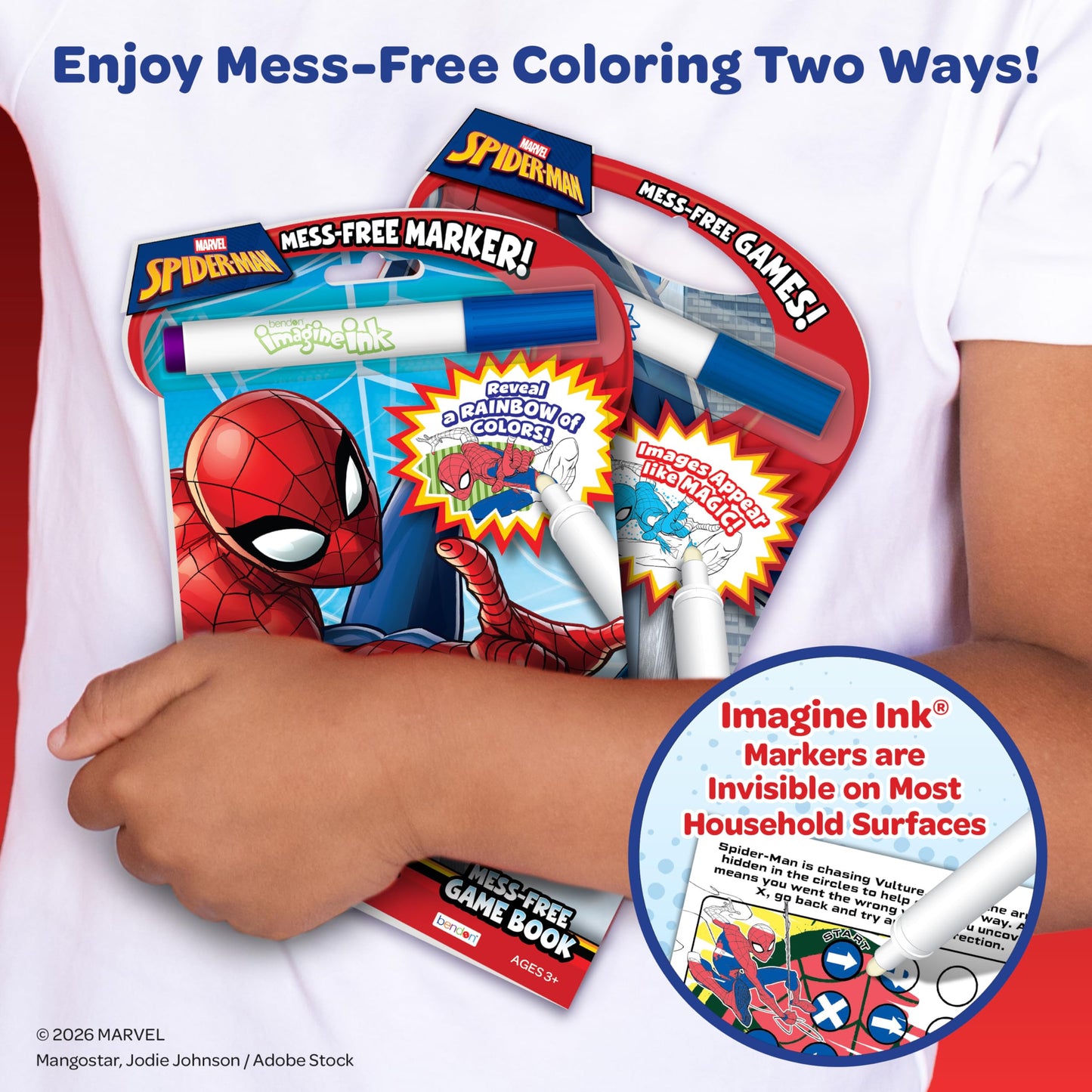 Marvel Spider-Man Imagine Ink Activity Book Bundle, Spiderman Books for Kids, Magic Ink Pictures and Mess-Free Game Book, 2 Books and 2 Markers, Ages
