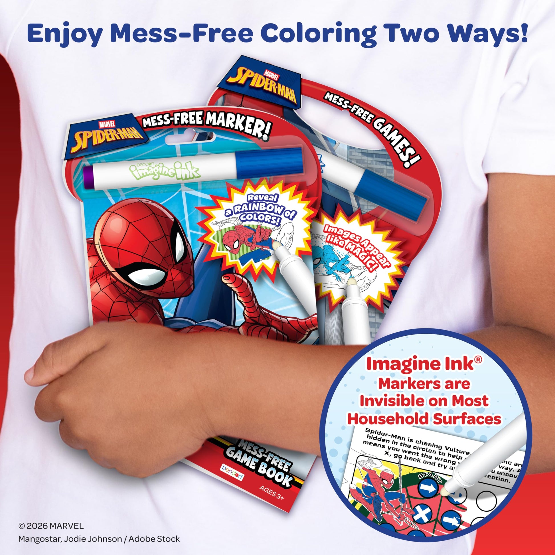 Marvel Spider-Man Imagine Ink Activity Book Bundle, Spiderman Books for Kids, Magic Ink Pictures and Mess-Free Game Book, 2 Books and 2 Markers, Ages