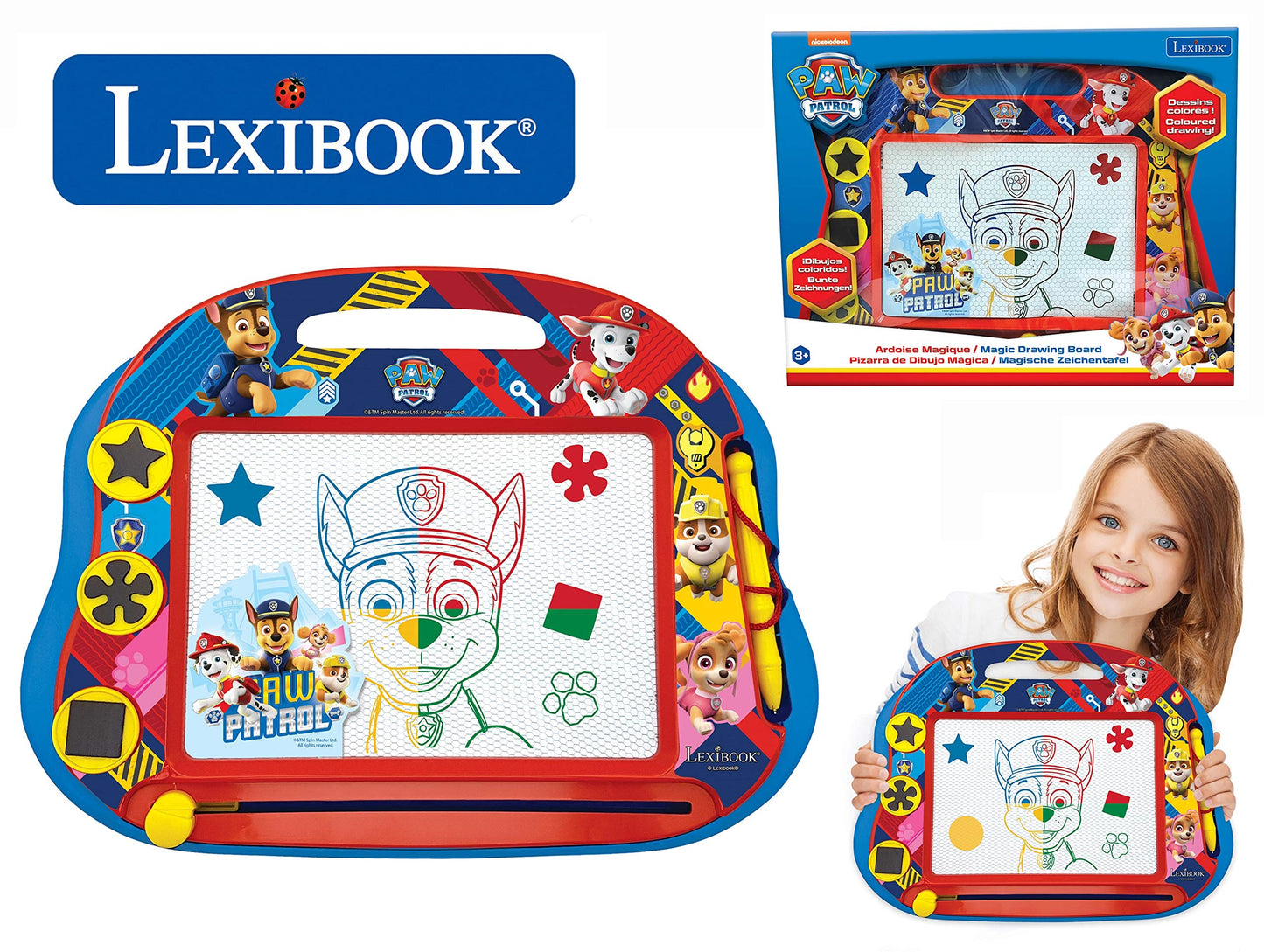 Lexibook Paw Patrol Multicolor Magic Magnetic Drawing Board, Artistic Creative Toy for Girls and Boys, Stylus Pen and Stamps, Red/Blue, CRPA550