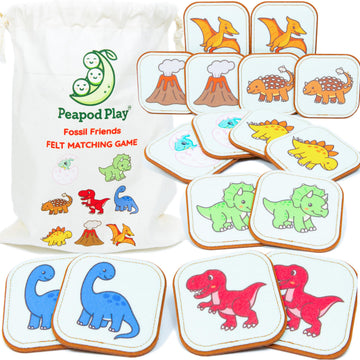 Peapod Play Felt Dinosaur Matching Game for Toddlers - Dino Memory Game & Flash Cards - Soft and Safe for Ages 1+ - Montessori Preschool Learning