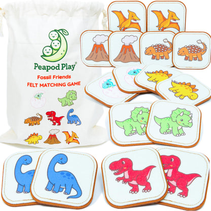 Peapod Play Felt Dinosaur Matching Game for Toddlers - Dino Memory Game & Flash Cards - Soft and Safe for Ages 1+ - Montessori Preschool Learning