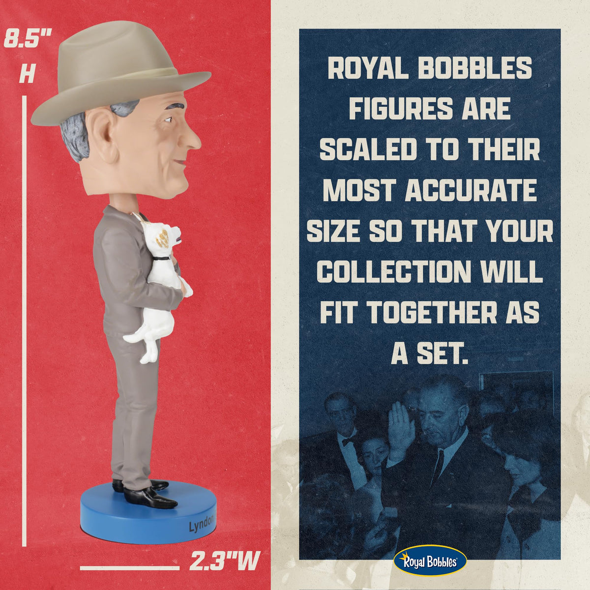 Royal Bobbles Lyndon B. Johnson “LBJ”, 36th President of the United States - American History Collection - 8.5 Inches Tall - Collectible Bobblehead