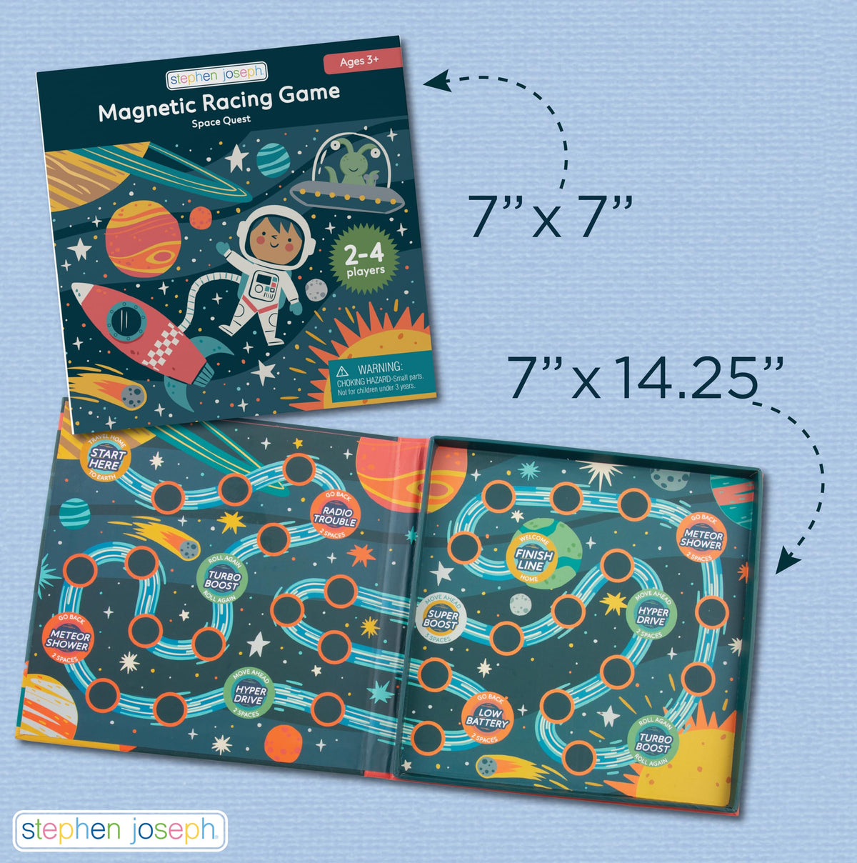 Stephen Joseph Magnetic Racing Game for Kids, Space 2-4 Player Game