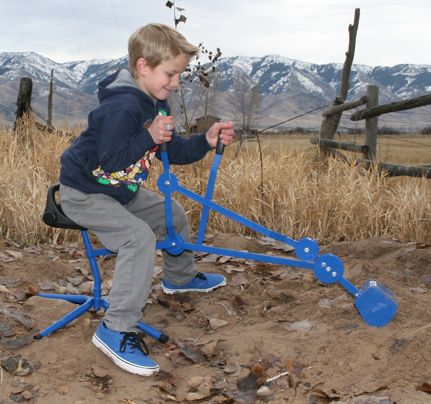 Childrensneeds.com Sand Digger Toy Backhoe for Kids (Ride On) Outdoor Digging Excavator Scooper for Dirt, Snow, Beach, Sandbox | Heavy-Duty Metal