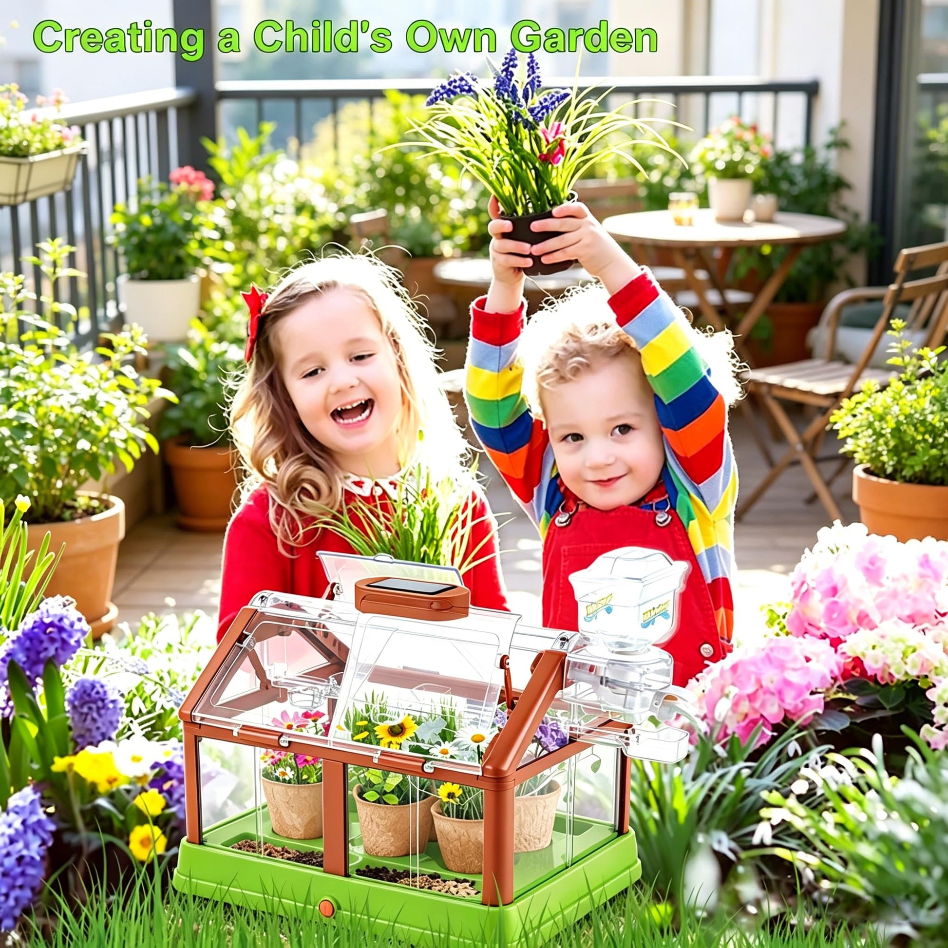 EXBEPE Kids Plant Growing Kit Greenhouse Growing Set Terrarium Kit Kids Science Educational DIY Plant Gardening Toy, Living Greenhouse with Solar