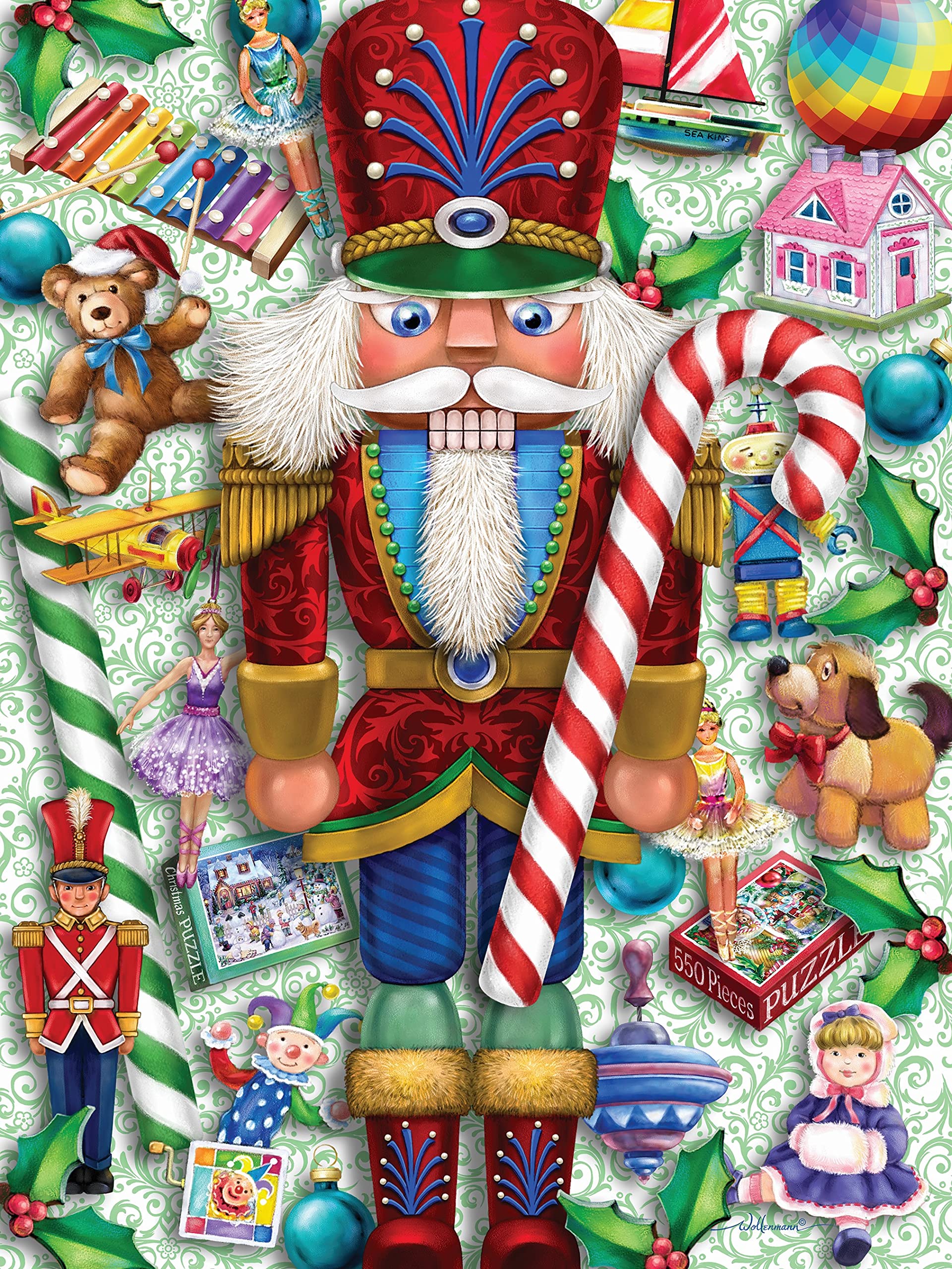 Bits and Pieces - Large 500 Piece Jigsaw Puzzle for Adults - Nutcracker and Toys' - Christmas Holiday Jigsaw Puzzle by Artist Randy Wollenmann