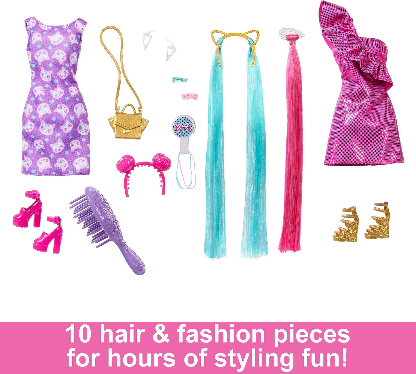 Barbie Fun & Fancy Set, Fashion Doll with Extra-Long Color-Streaked Blonde Hair, Clothes & Styling Accessories