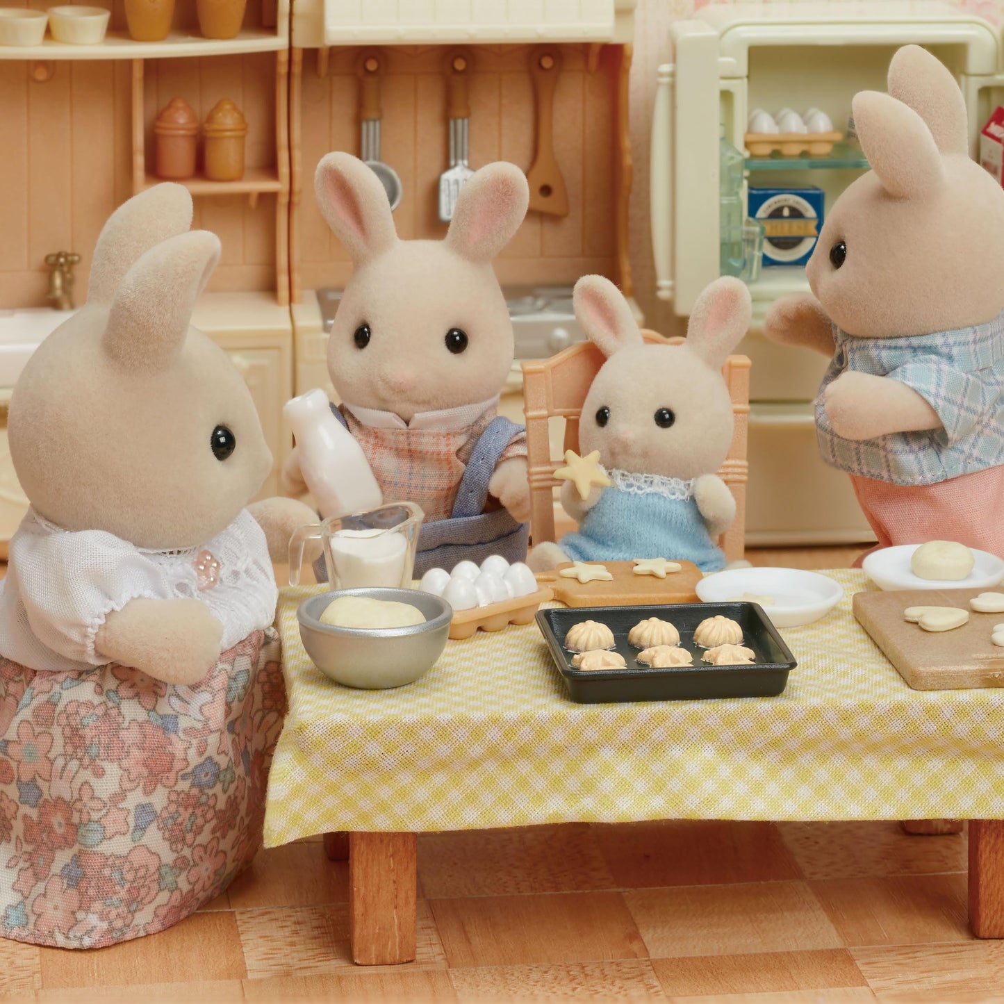 Calico Critters Milk Rabbit Family - Set of 4 Collectible Doll Figures for Children Ages 3+