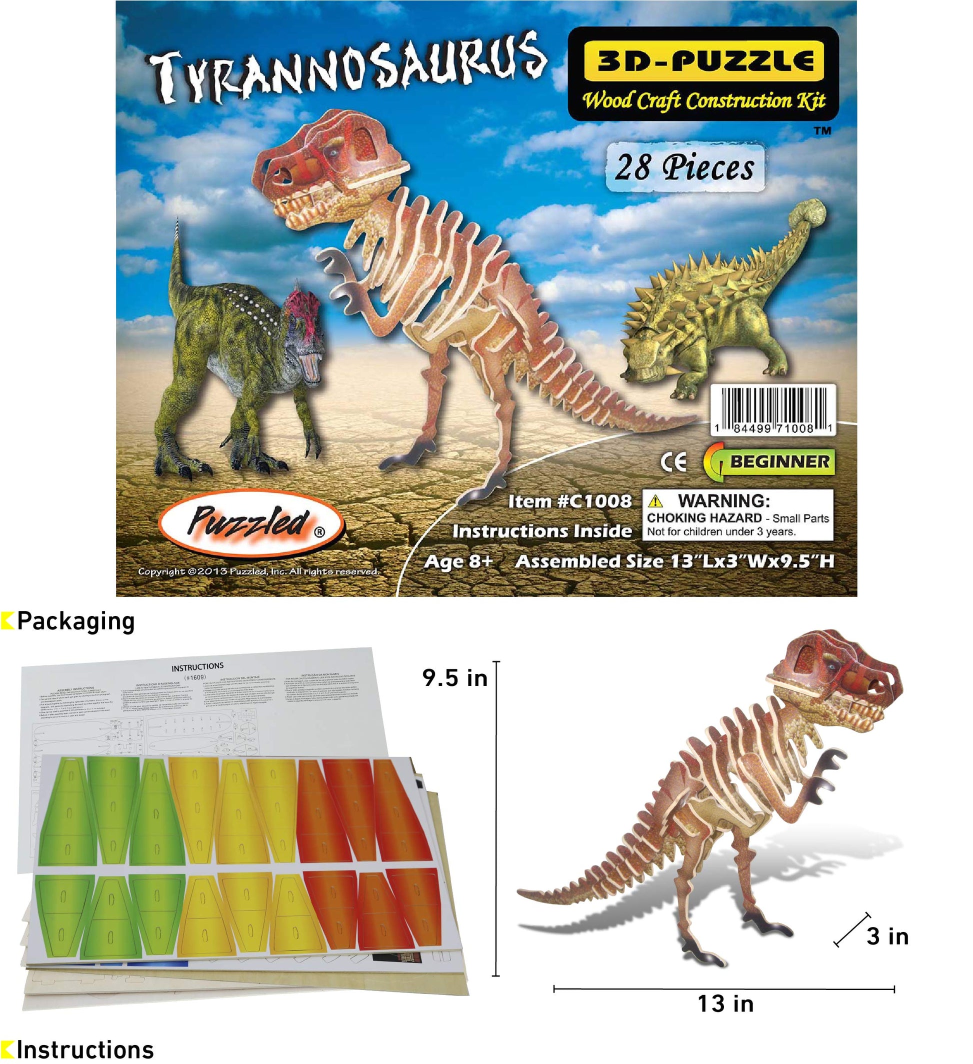 Puzzled Tyrannosaurus Wooden 3D Puzzle Construction Kit